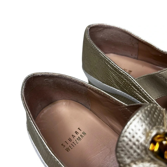 Stuart Weitzman Leather Gold and White  Gateway Zip Sneaker - Picture 9 of 12